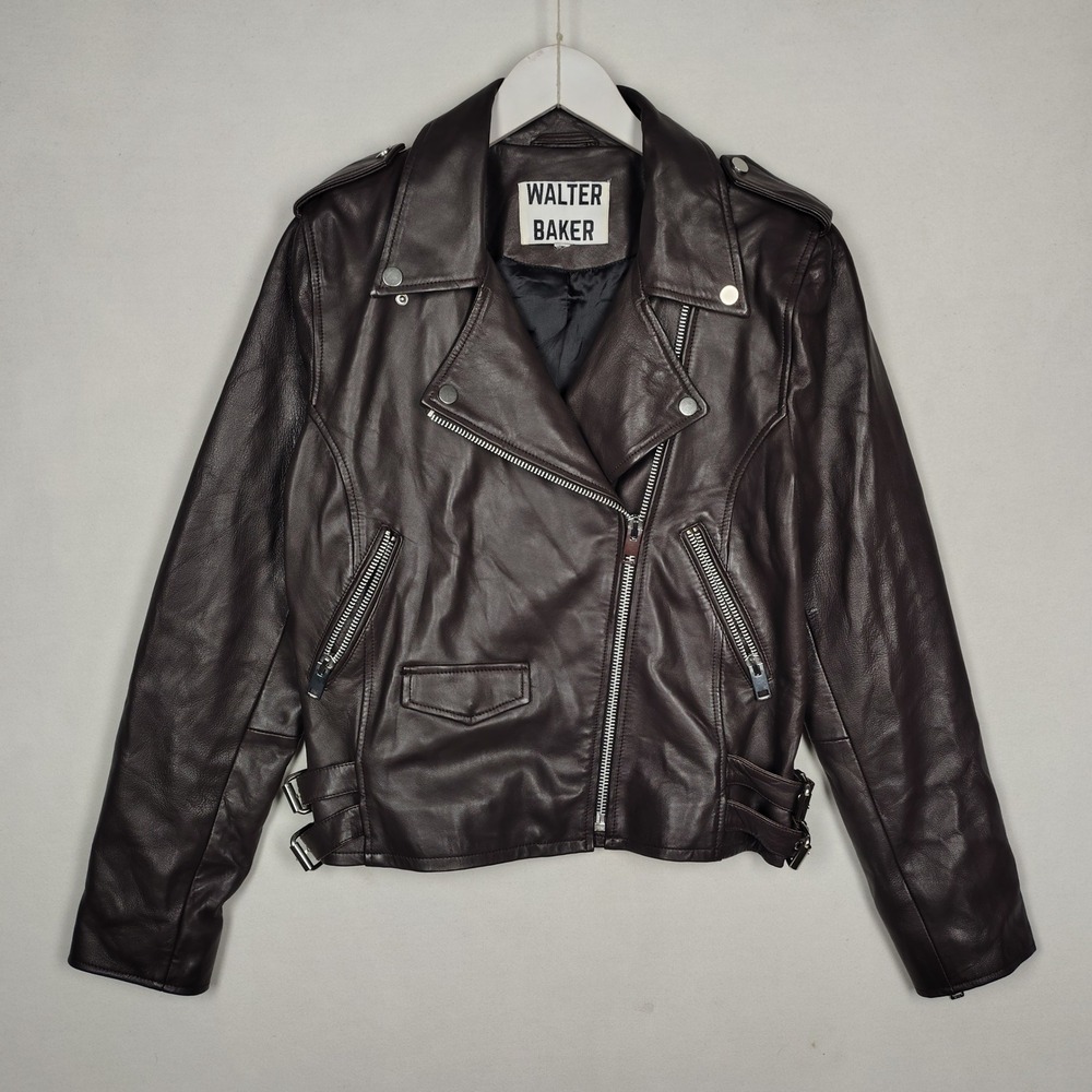 Walter Baker Dark Brown Lamb Leather Biker Jacket Moto Asymmetrical Zip